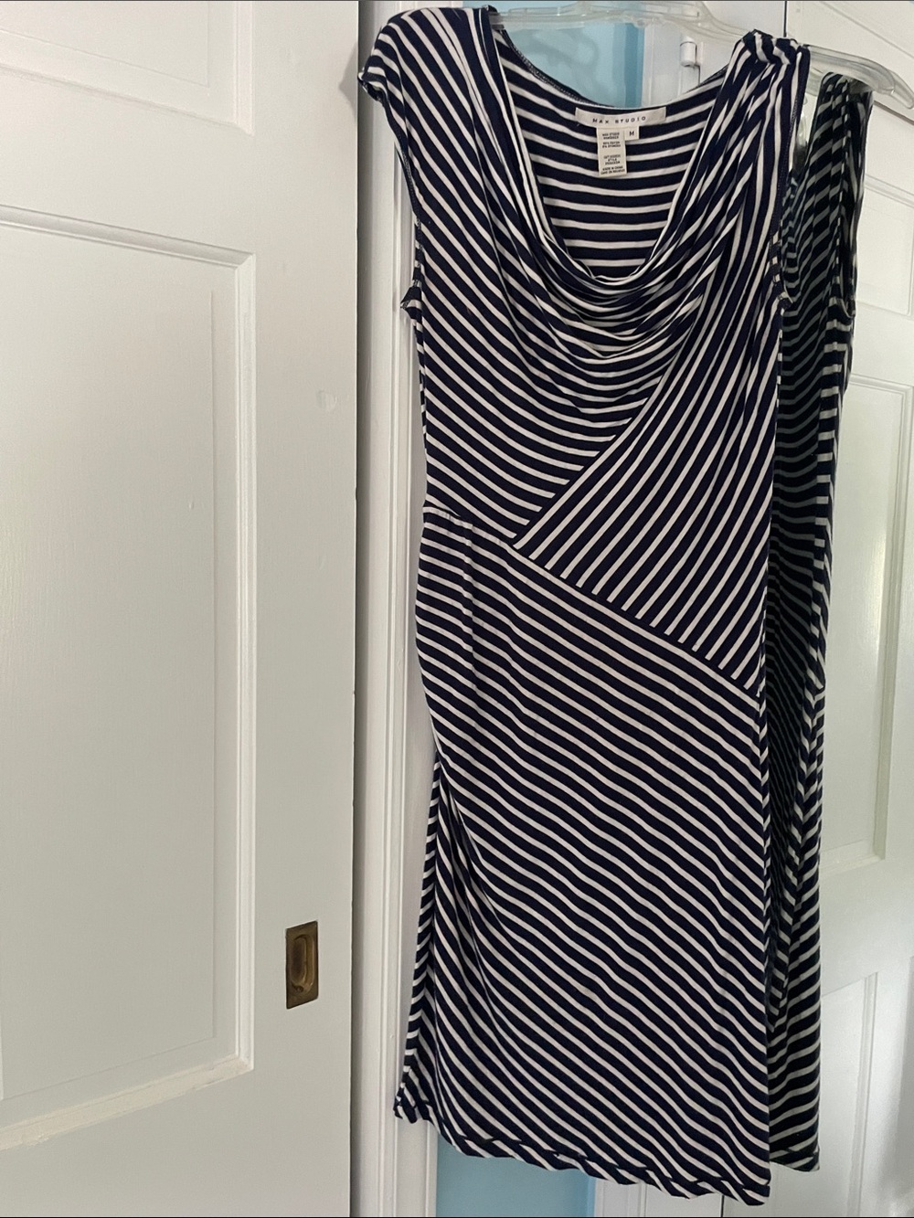 FABULOUSLY Constructed Max Studio Navy & White Striped Midi Dress